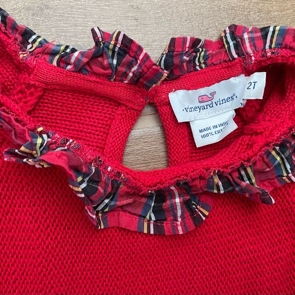 Vineyard Vines Toddler Girl 2T Red Long Sleeve Ruffle Christmas Plaid Sweater - Picture 8 of 10